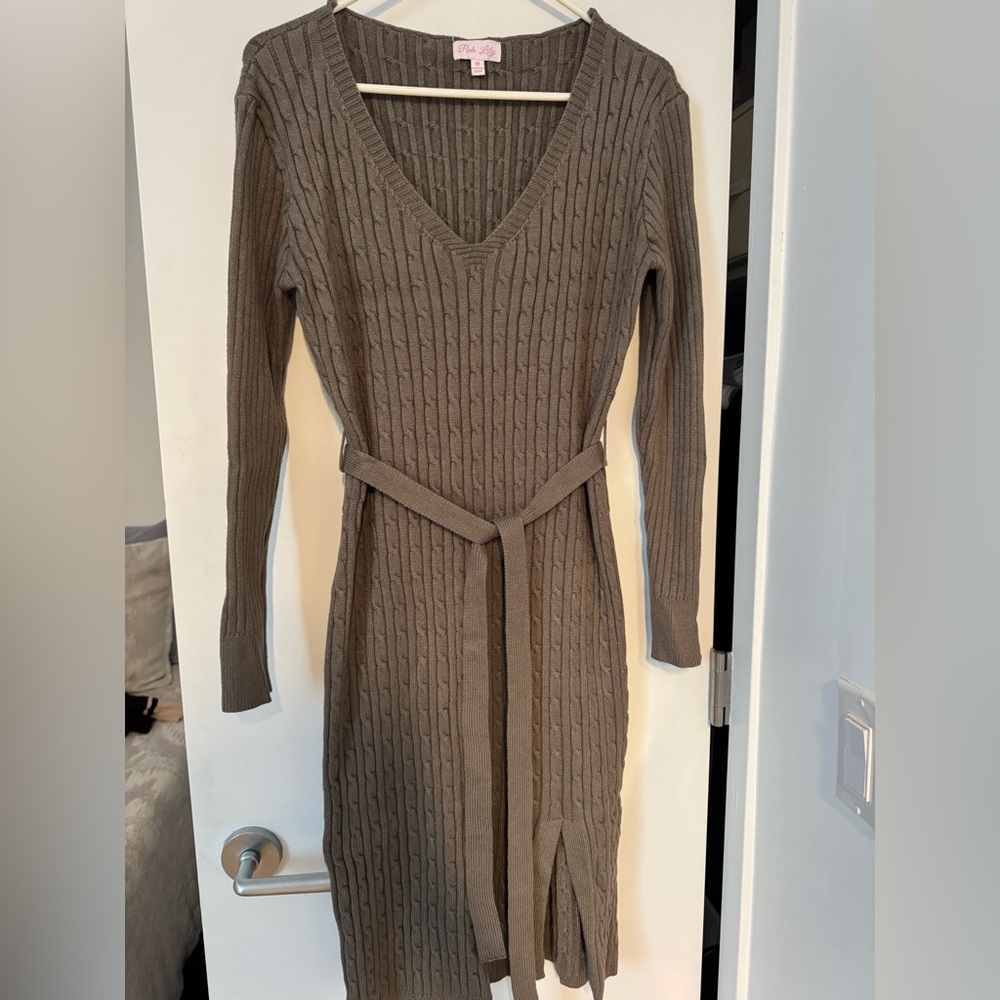 Pink Lily Olive Green Long Sleeve Knit Dress